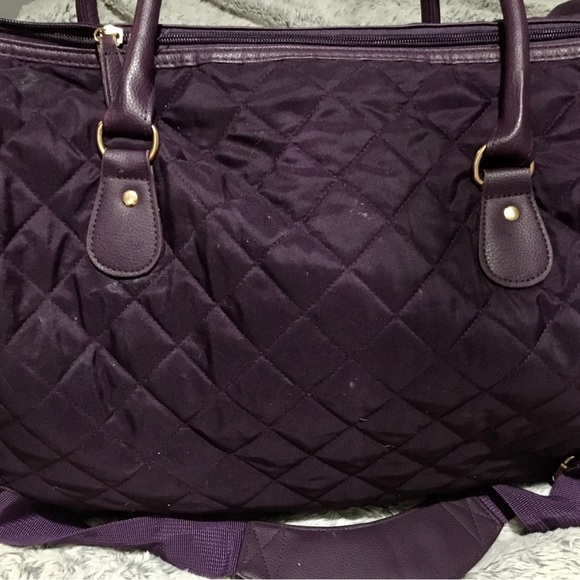 Plum colored diamond quilted overnight/weekend bag. - Picture 2 of 3